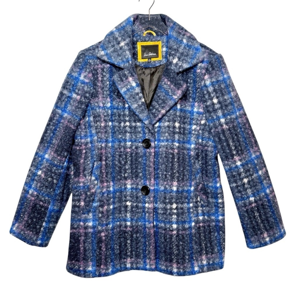 Sam Edelman Blue Plaid Bucle Textured Women’s Academia Peacoat Sz XL